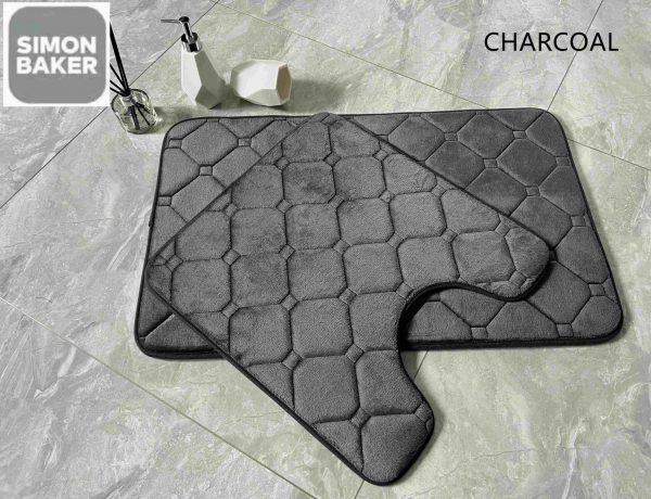 1 CHARCOAL SET Memory Foam Bath Mat (1Pc And 2Pc Sets)