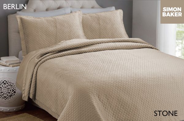 3 BERLIN STONE Quilted Bedspread Set Paisley & Berlin
