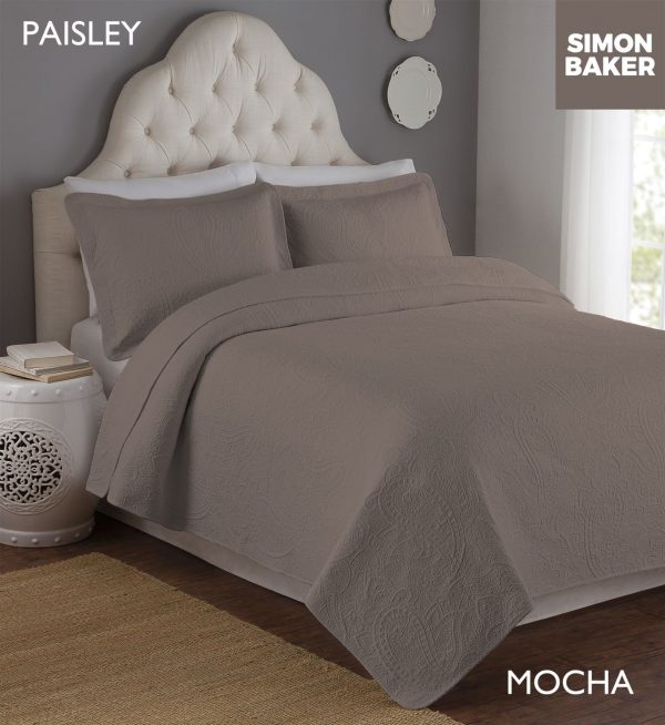 4 PAISLEY MOCHA Quilted Bedspread Set Paisley & Berlin