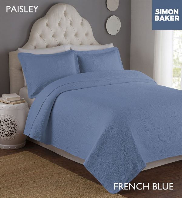 7 PAISLEY FRENCH BLUE Quilted Bedspread Set Paisley & Berlin