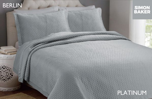 8 BERLIN PLATINUM Quilted Bedspread Set Paisley & Berlin