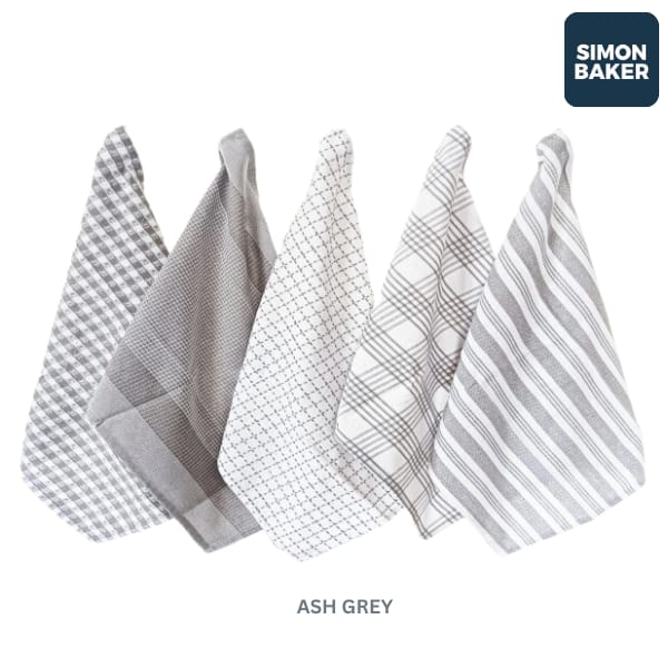 Ash Grey Simon Baker 100% Cotton Denim Towel Set Of 5