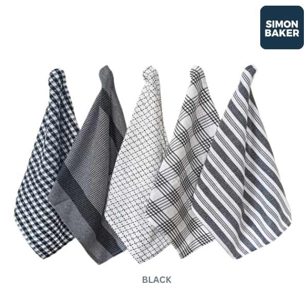 Black Simon Baker 100% Cotton Denim Towel Set Of 5