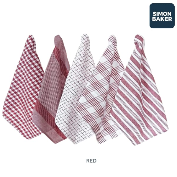 Red Simon Baker 100% Cotton Denim Towel Set Of 5