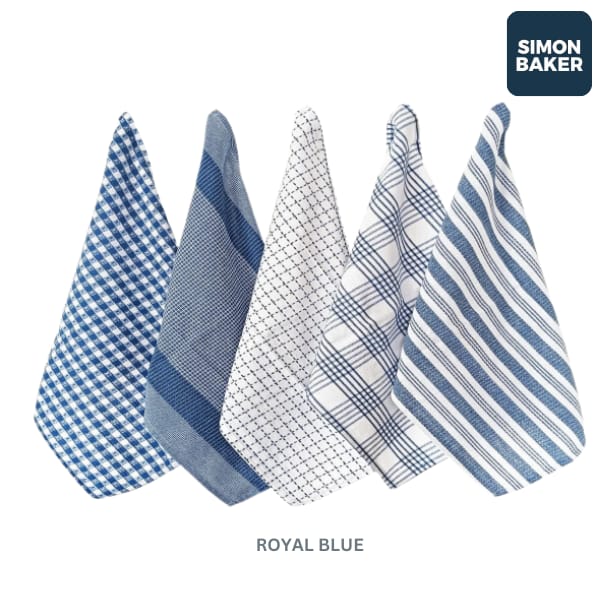 Royal Blue Simon Baker 100% Cotton Denim Towel Set Of 5