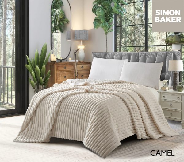Simon Baker Camel Simon Baker Ribbed Faux Fur Blanket