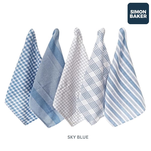 Sky Blue Simon Baker 100% Cotton Denim Towel Set Of 5