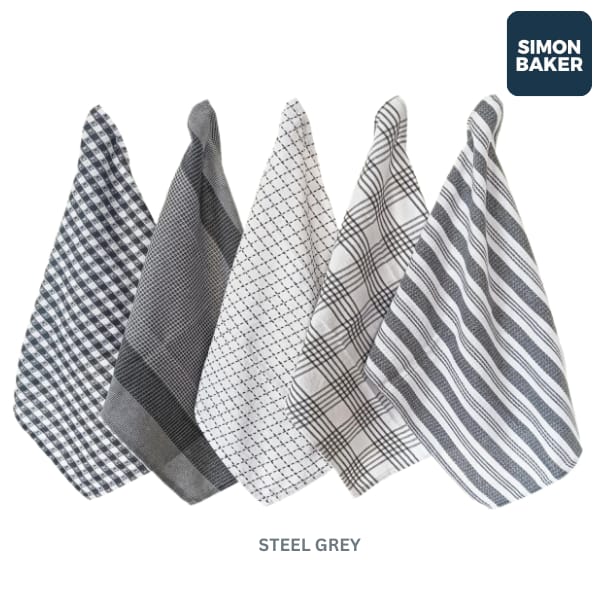 Steel Grey Simon Baker 100% Cotton Denim Towel Set Of 5